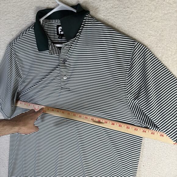 FootJoy Polo Shirt Mens Large Black White Stripes Collared Performance Stretch - Picture 8 of 15